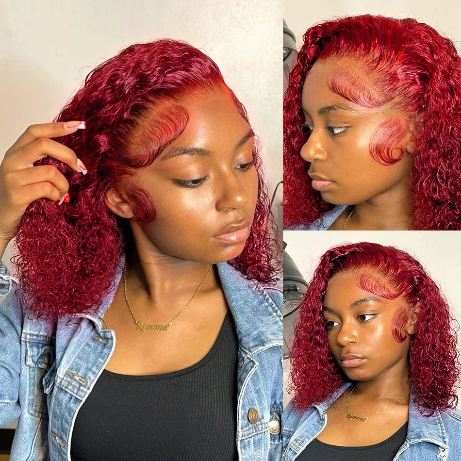 Colored curly deep water wave lace front wig
