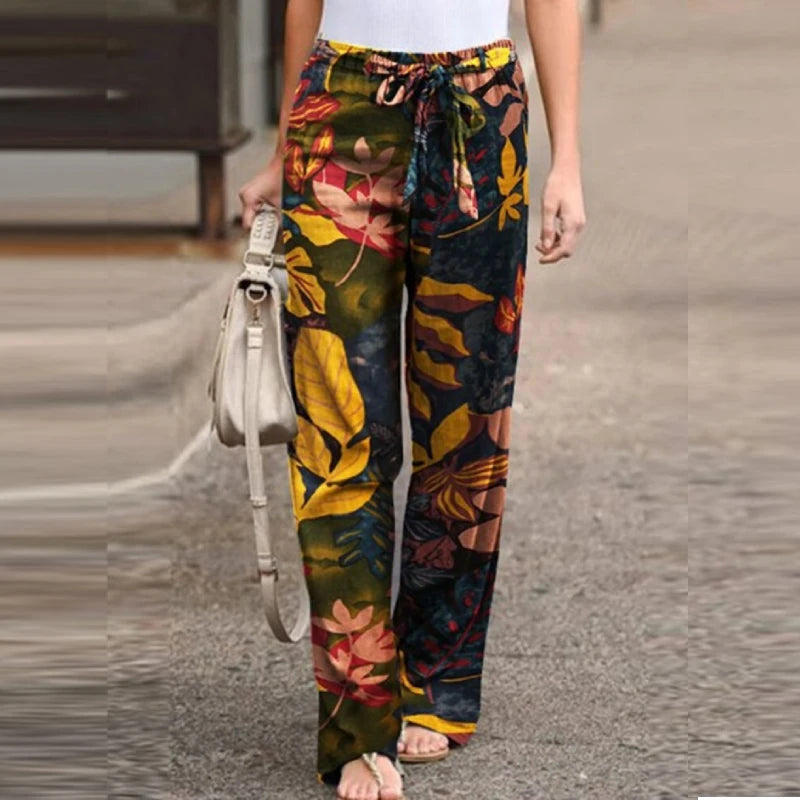 Fashion high waist drawstring straight loose pants