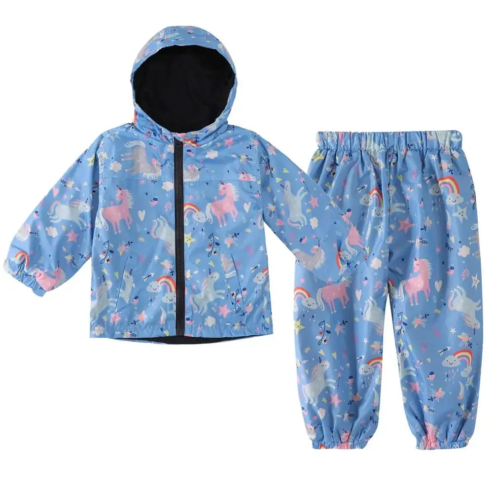 Unicorn raincoat jacket + pants set for kids