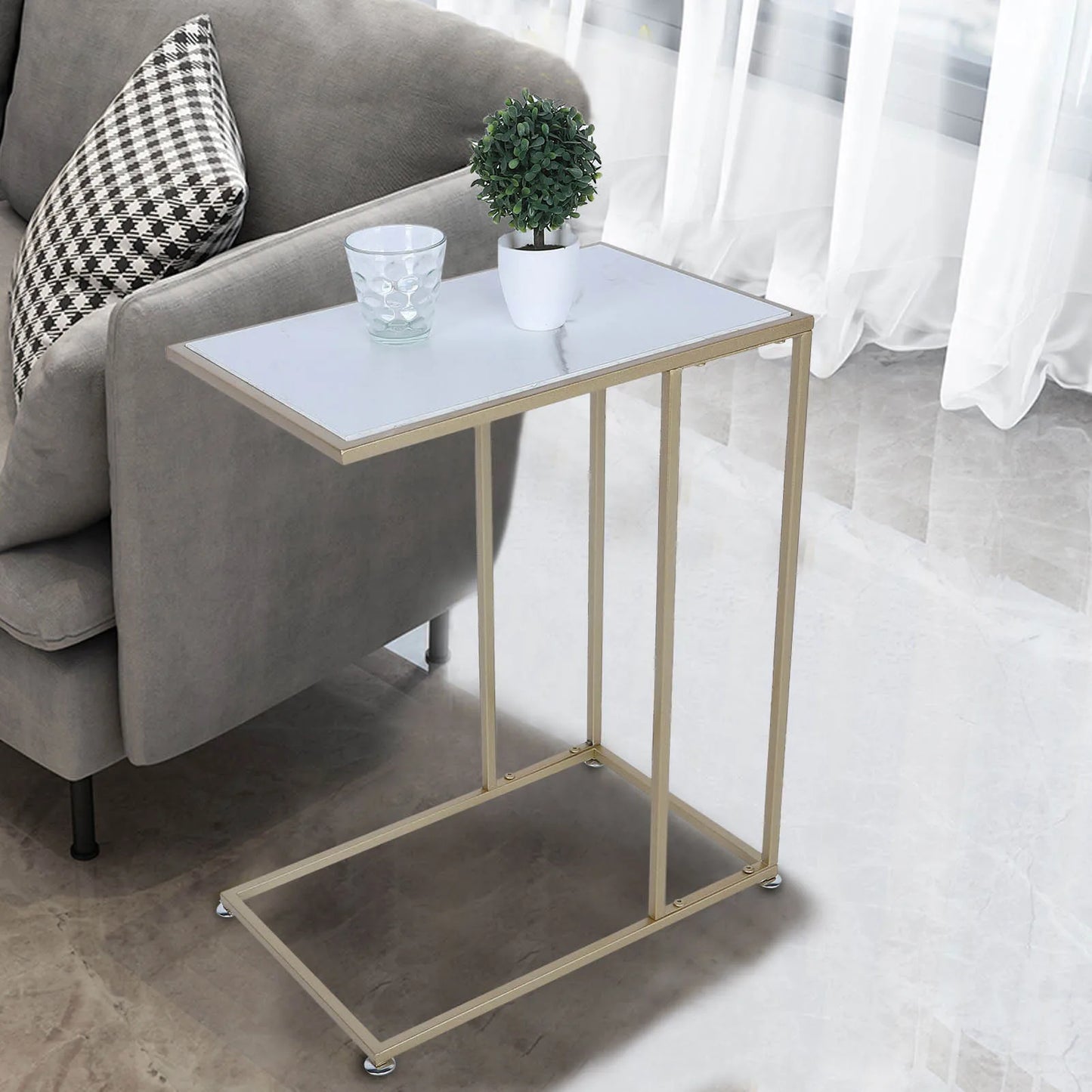Modern open type side end c shape coffee table
