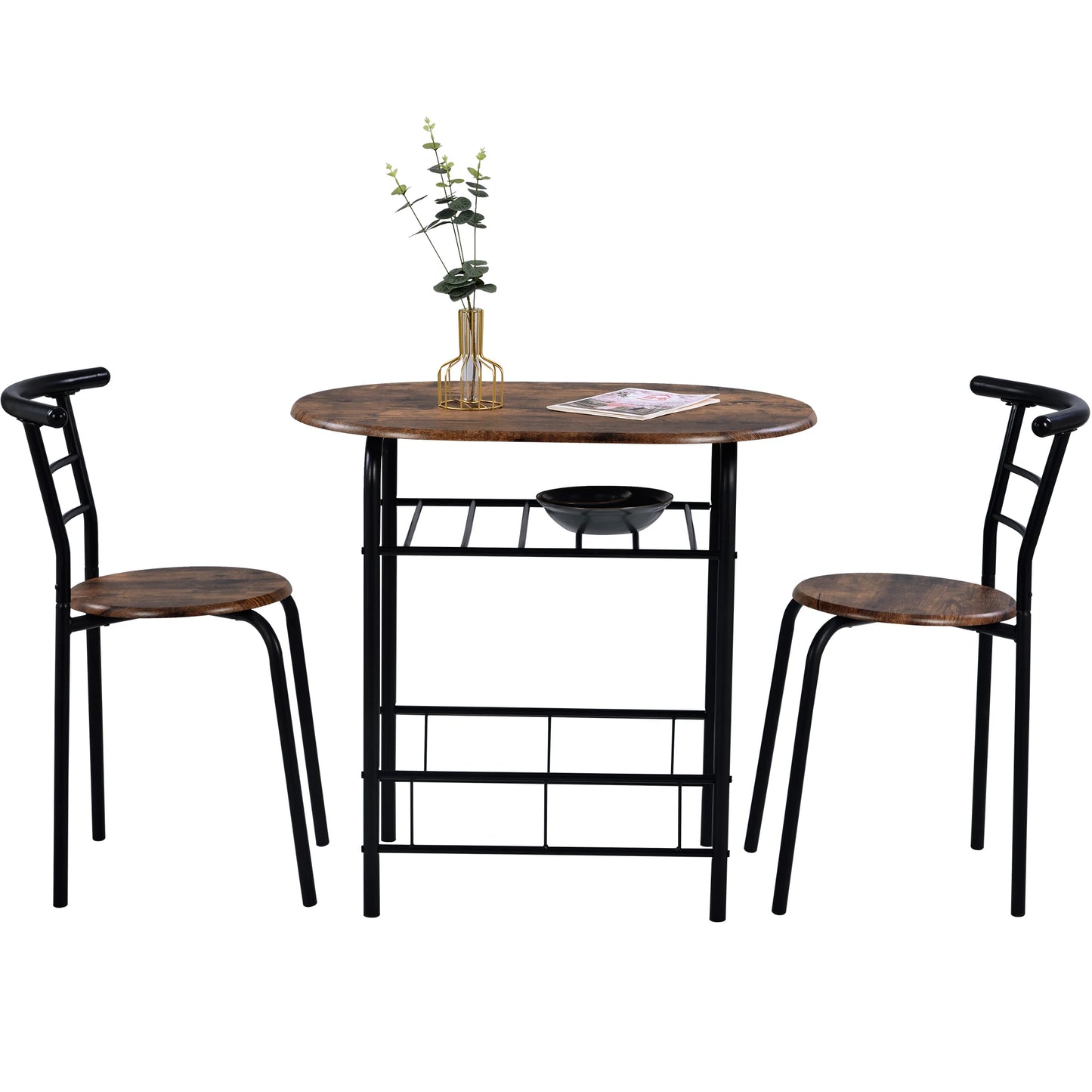 Wooden steel frame 3-piece dining table & chair set