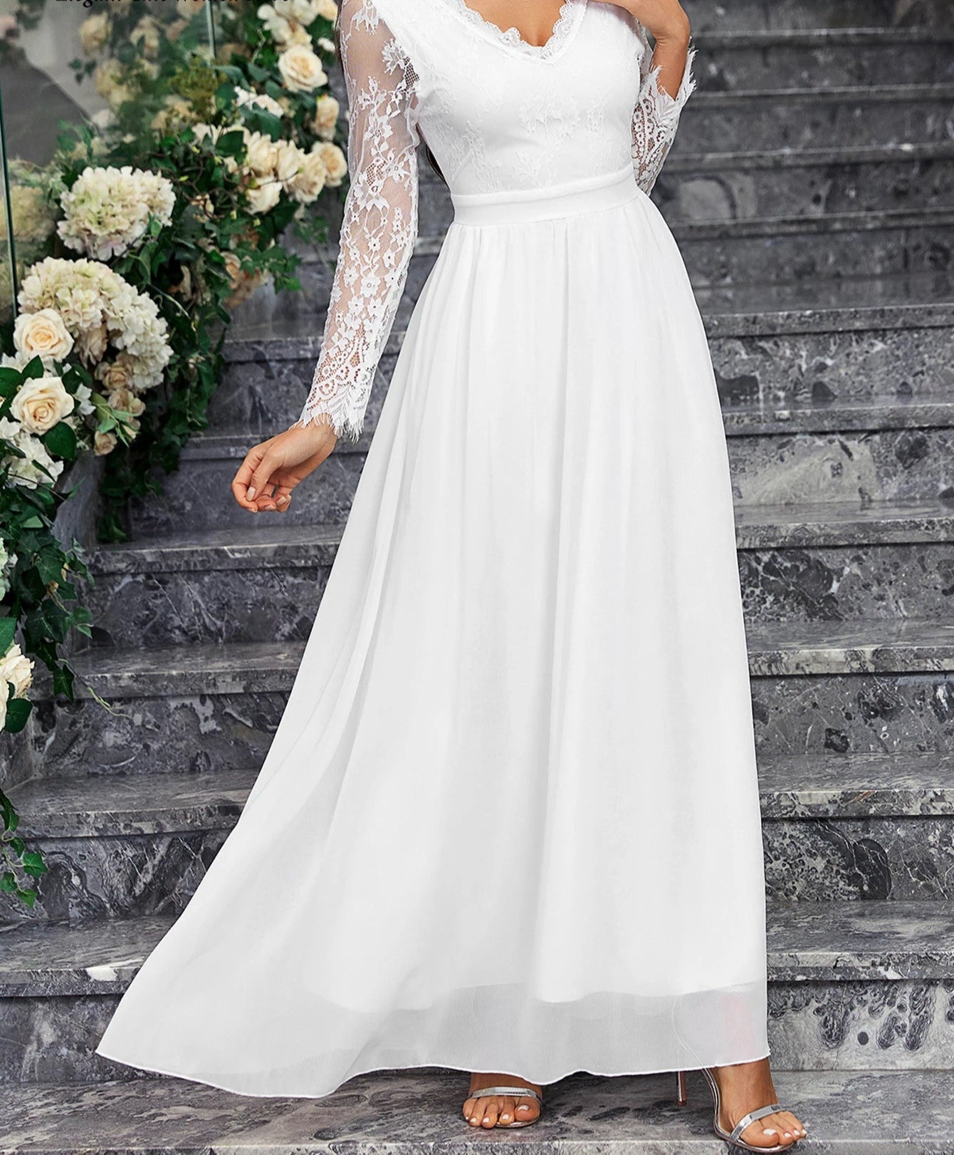 Women's floral lace maxi long sleeve wedding dress