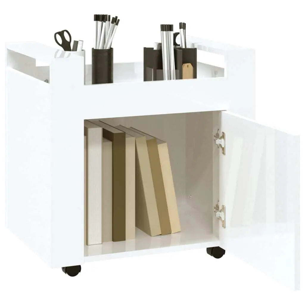 High gloss white desk trolley