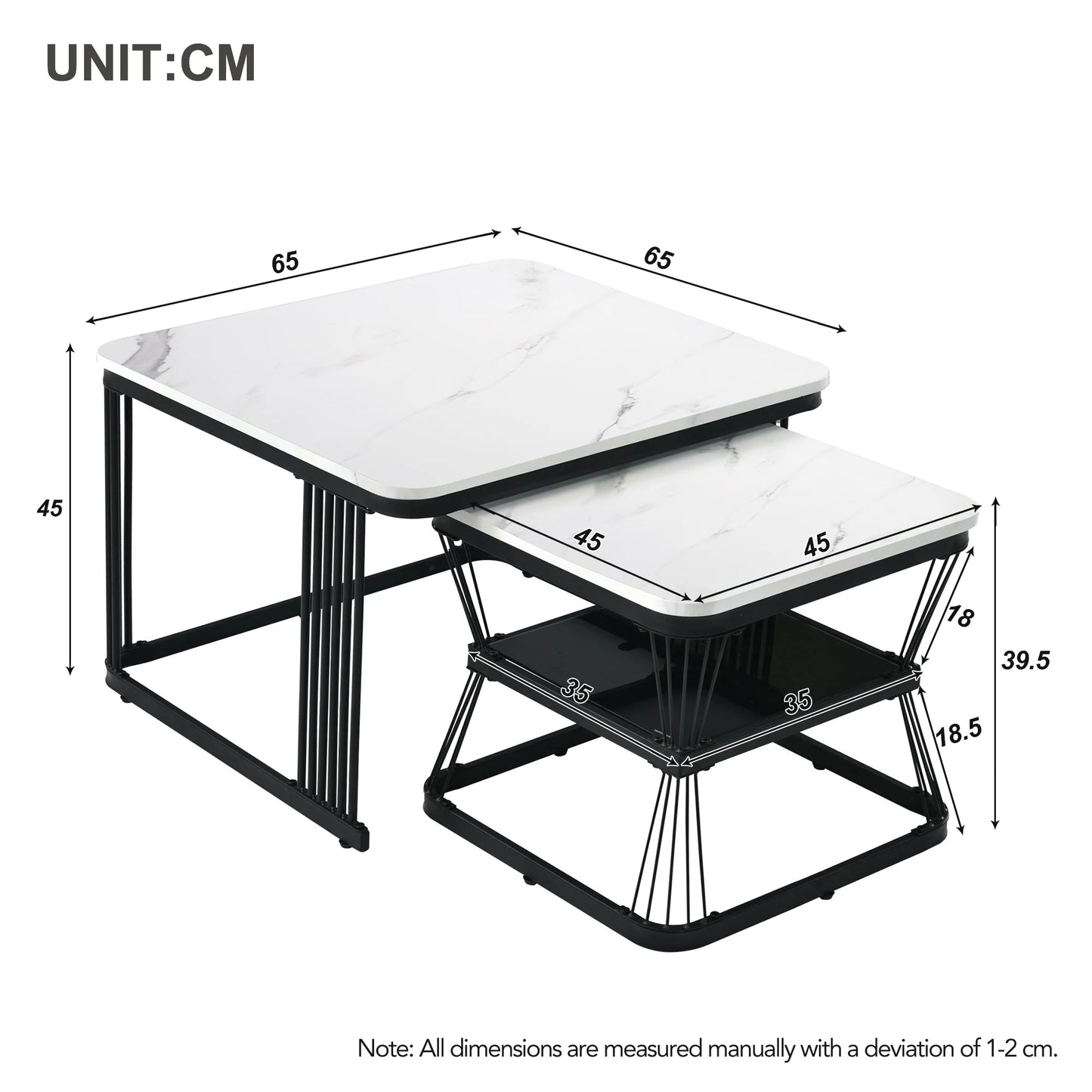 Square coffee table set for living room