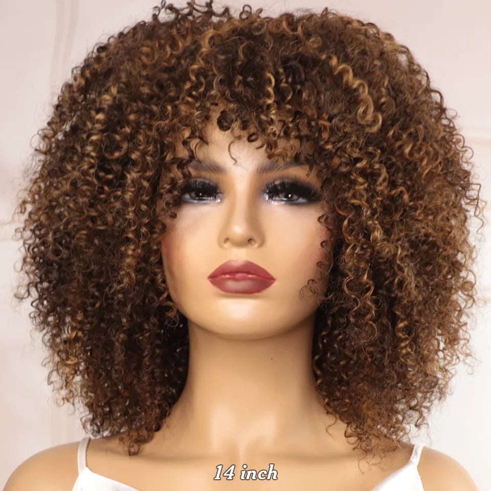 Short human hair afro kinky curly wig