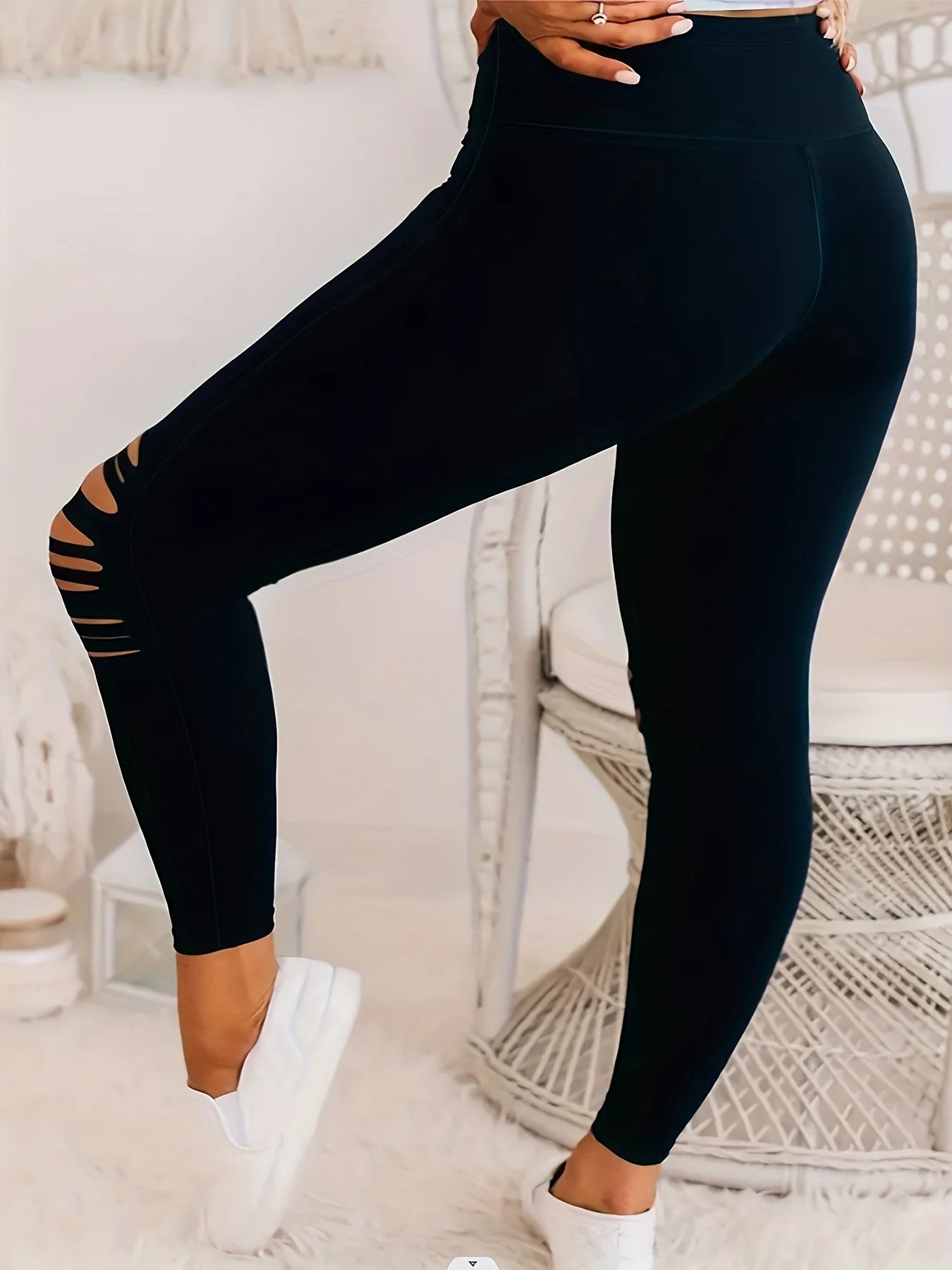 Women's ripped high elastic leggings