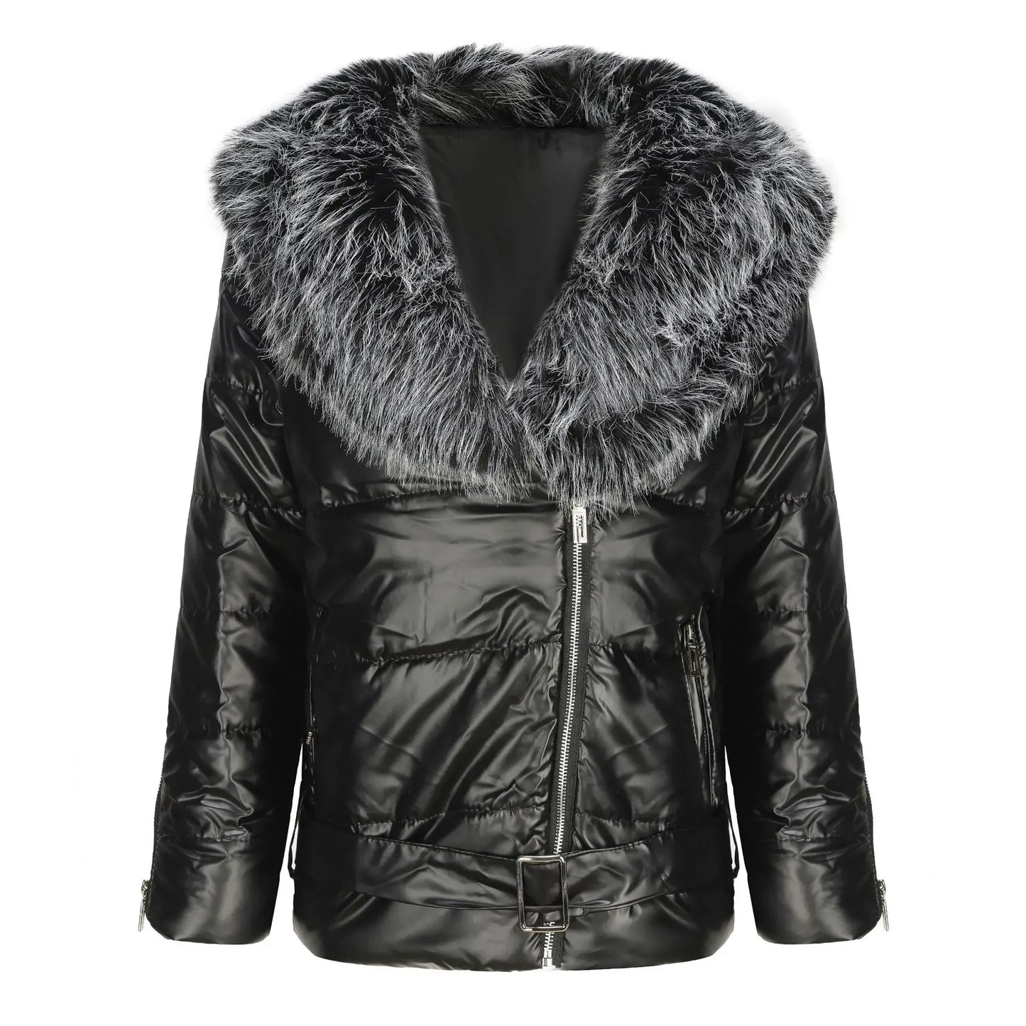 Down cotton padded parkas big fur collar coat