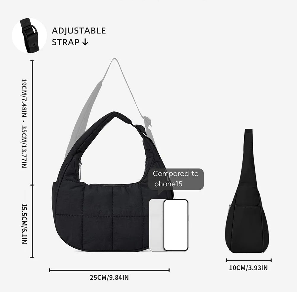 Small puffer crescent shoulder bag for women