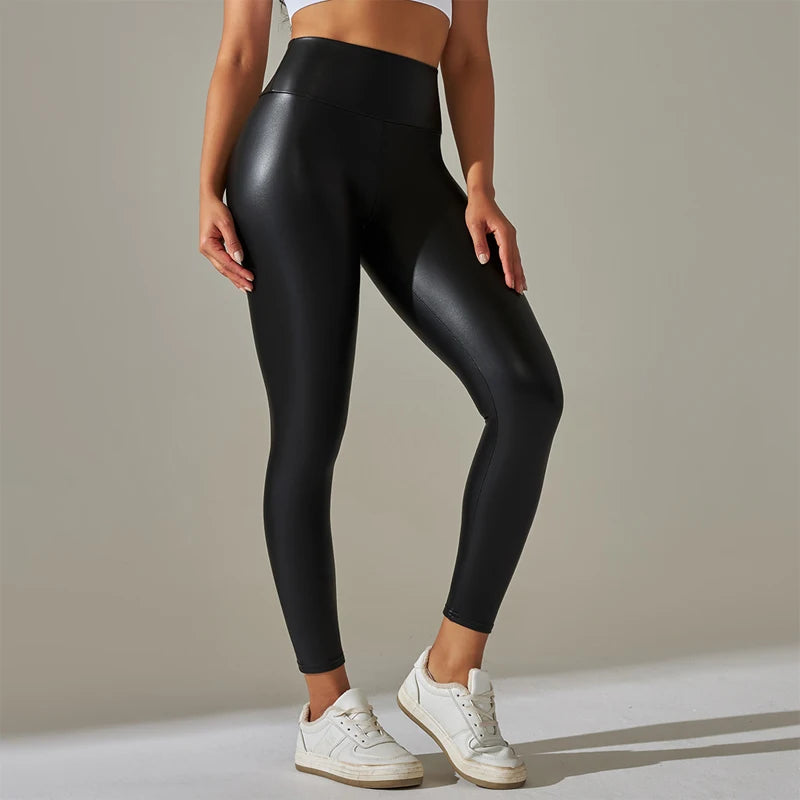 Pu leather high waisted slimming and yoga leggings