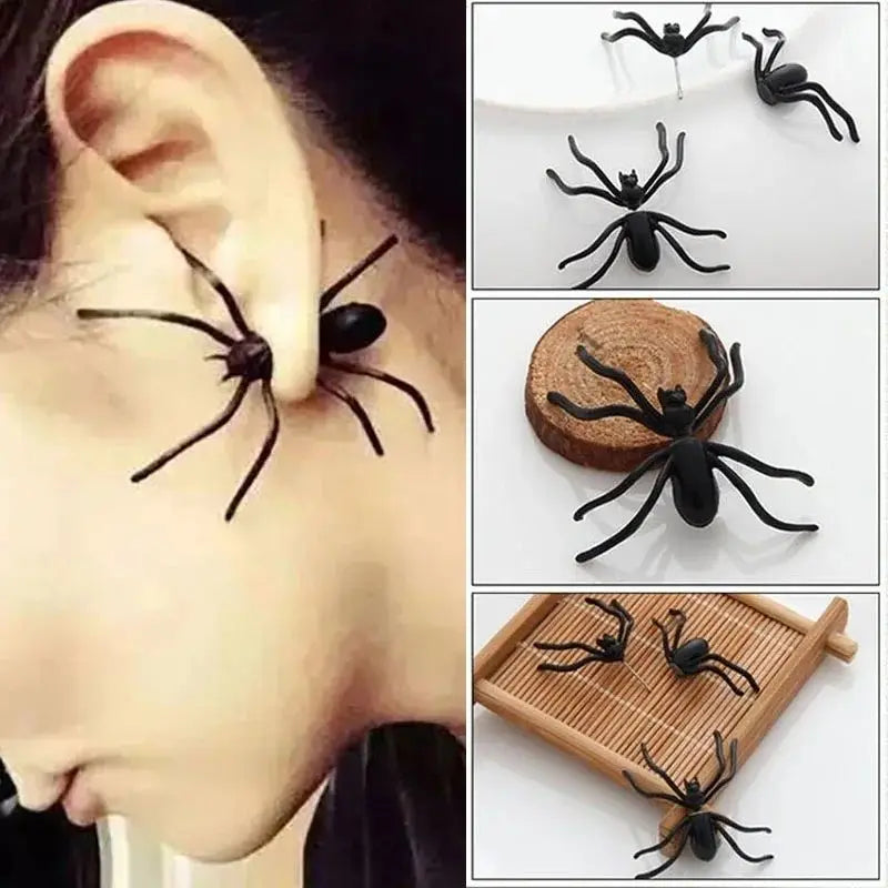 3D Horror Personality Black Spider Halloween Earrings