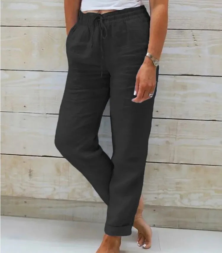 Women's high waist elastic casual trousers