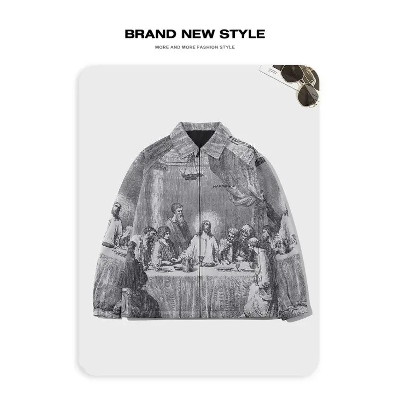 Male paint printing silk vintage jacket