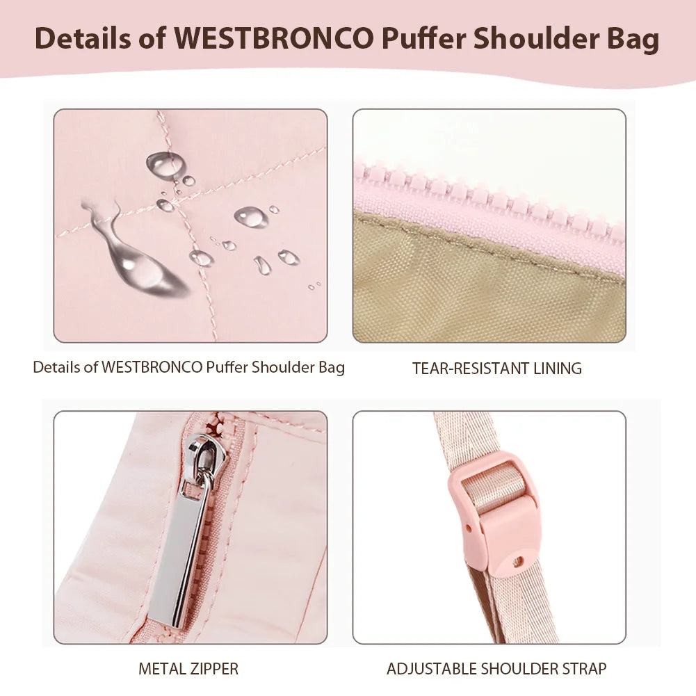 Small puffer crescent shoulder bag for women