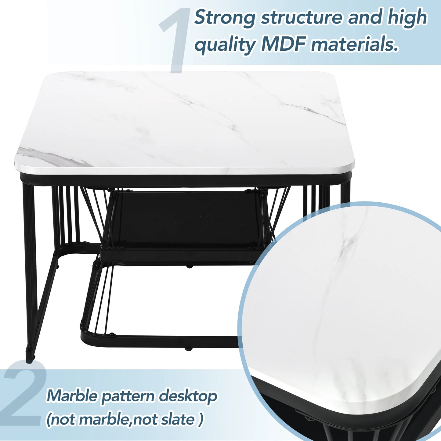 Square coffee table set for living room