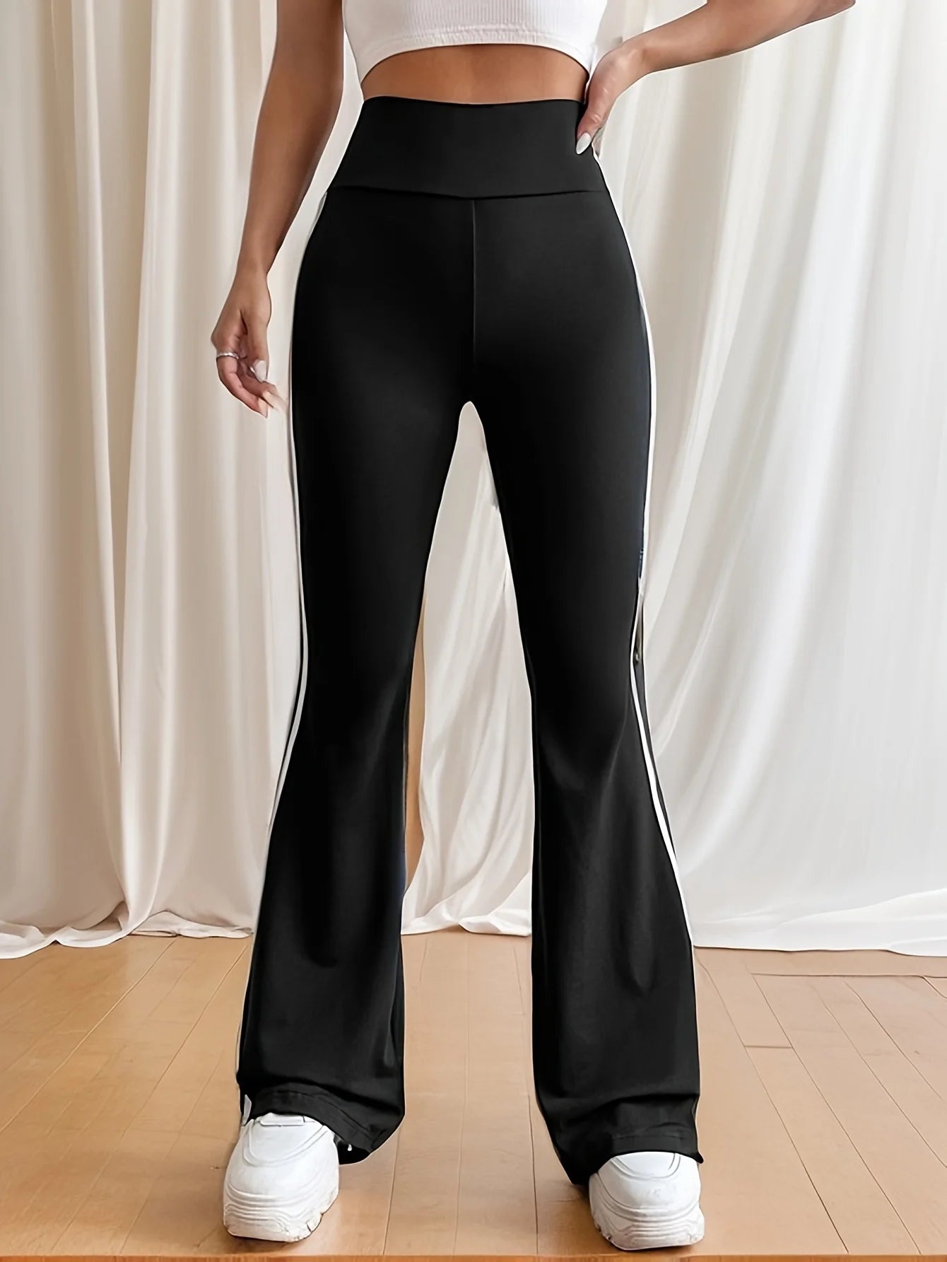 Side striped flare leg pants