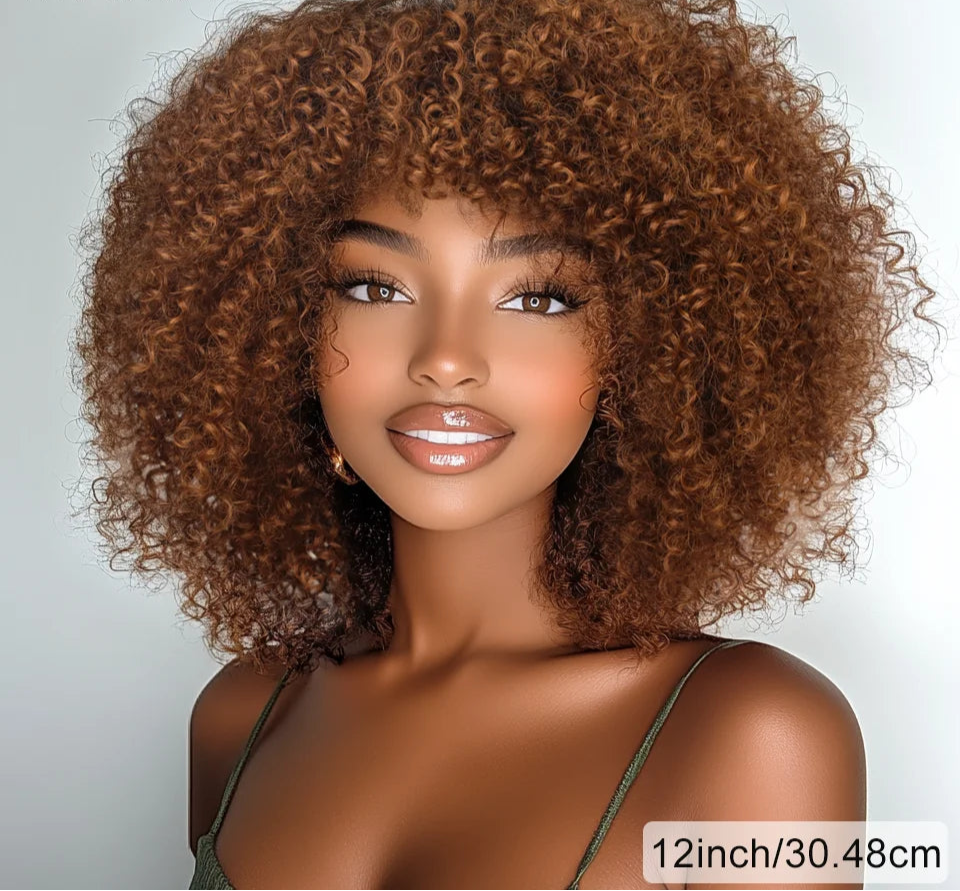 Short human hair afro kinky curly wig