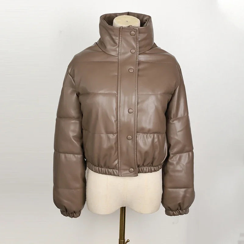 Women's elegant zipper faux leather jackets