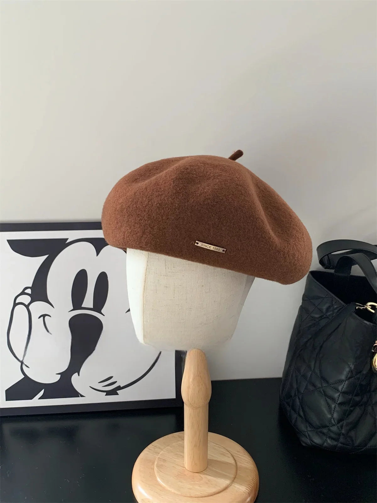 Solid wool felt fabric beret