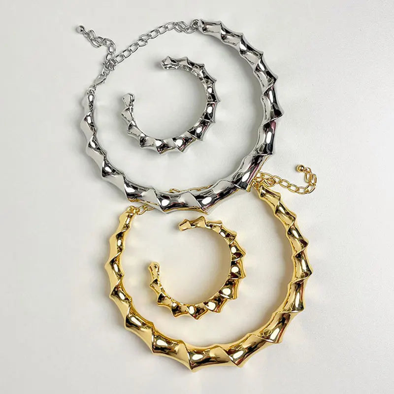 Heavy Exaggerated Metal Twisted Choker Necklace