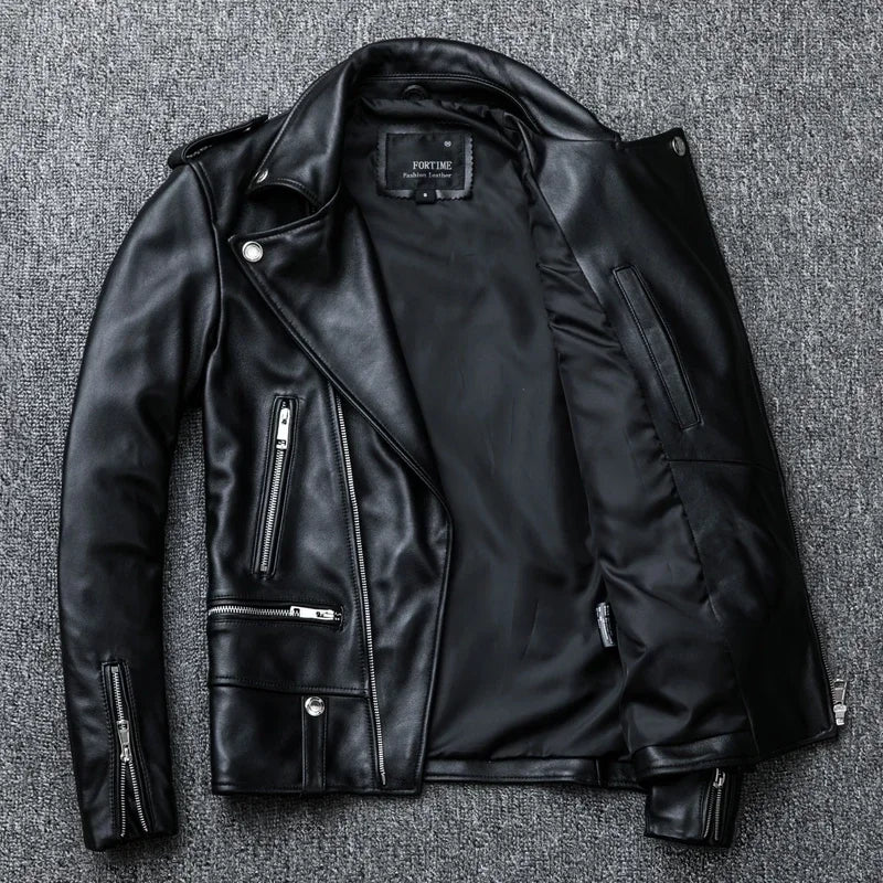 Genuine leather slim fit jacket