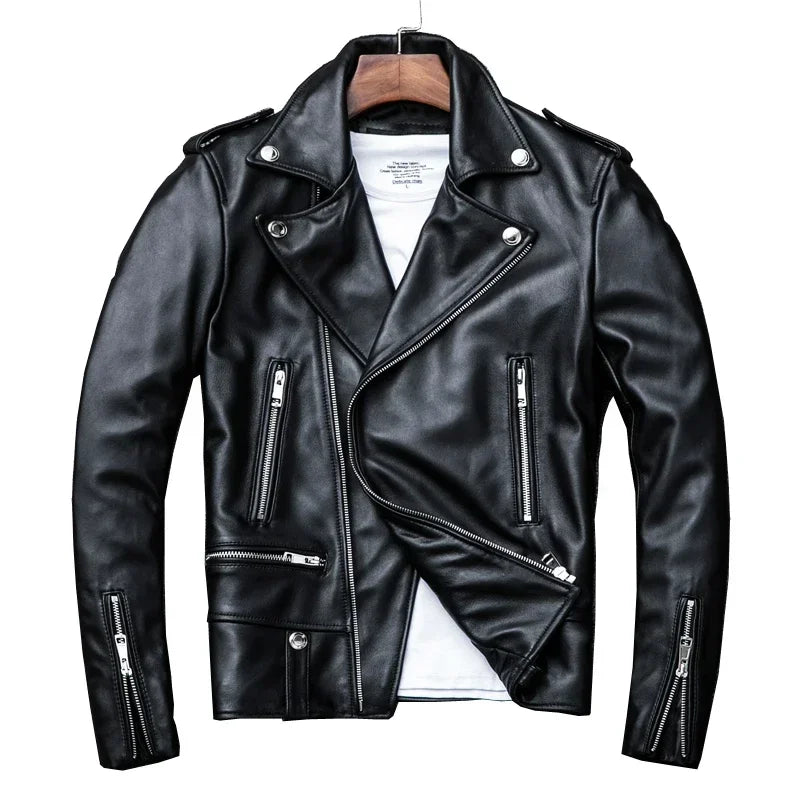 Genuine leather slim fit jacket