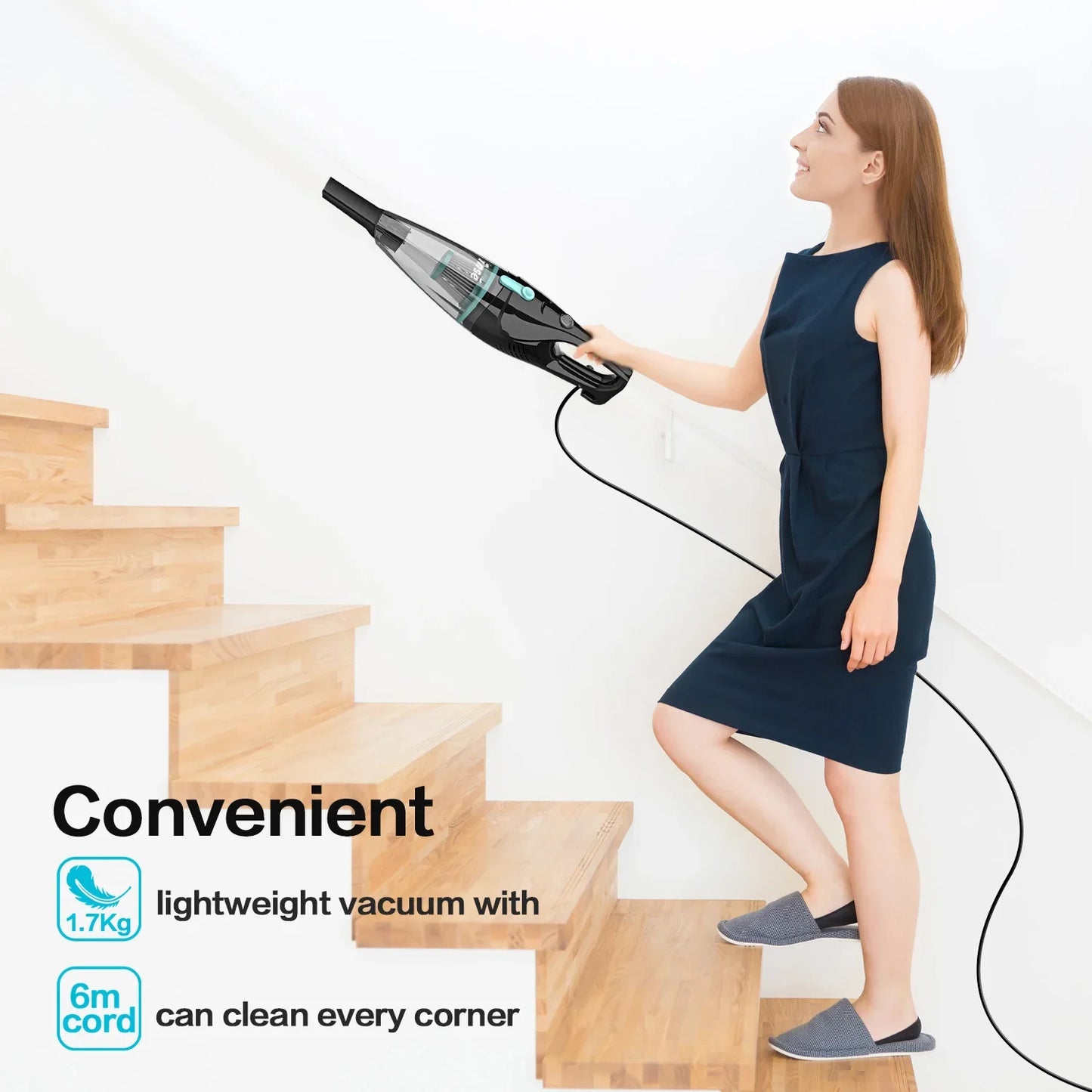 Extra long cord handheld vacuum cleaner