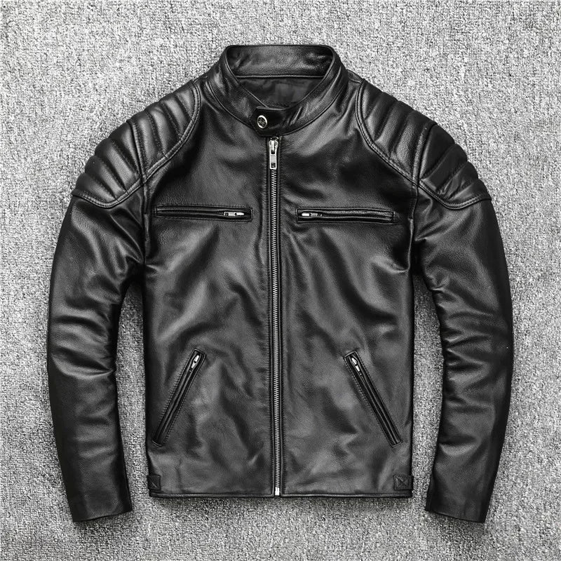Vintage style cowhide genuine leather jacket