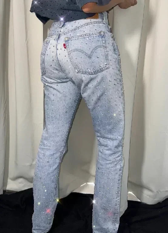 Sequins rhinestone retro fashion jeans