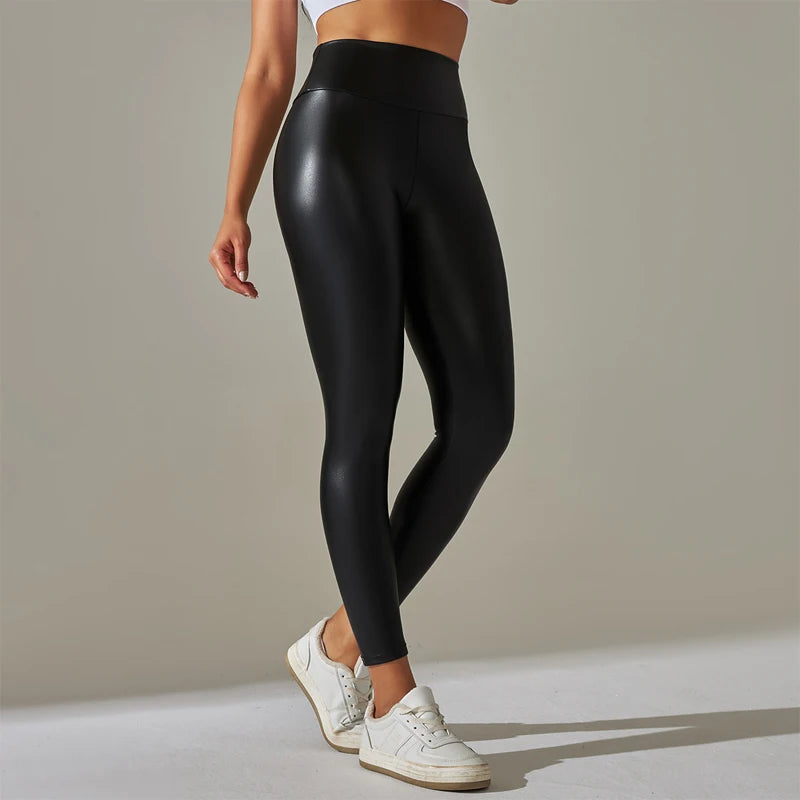 Pu leather high waisted slimming and yoga leggings