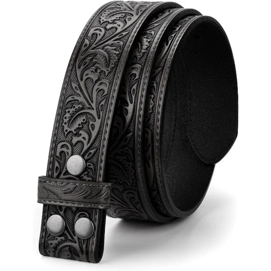 Floral engraved embossed leather belt strap