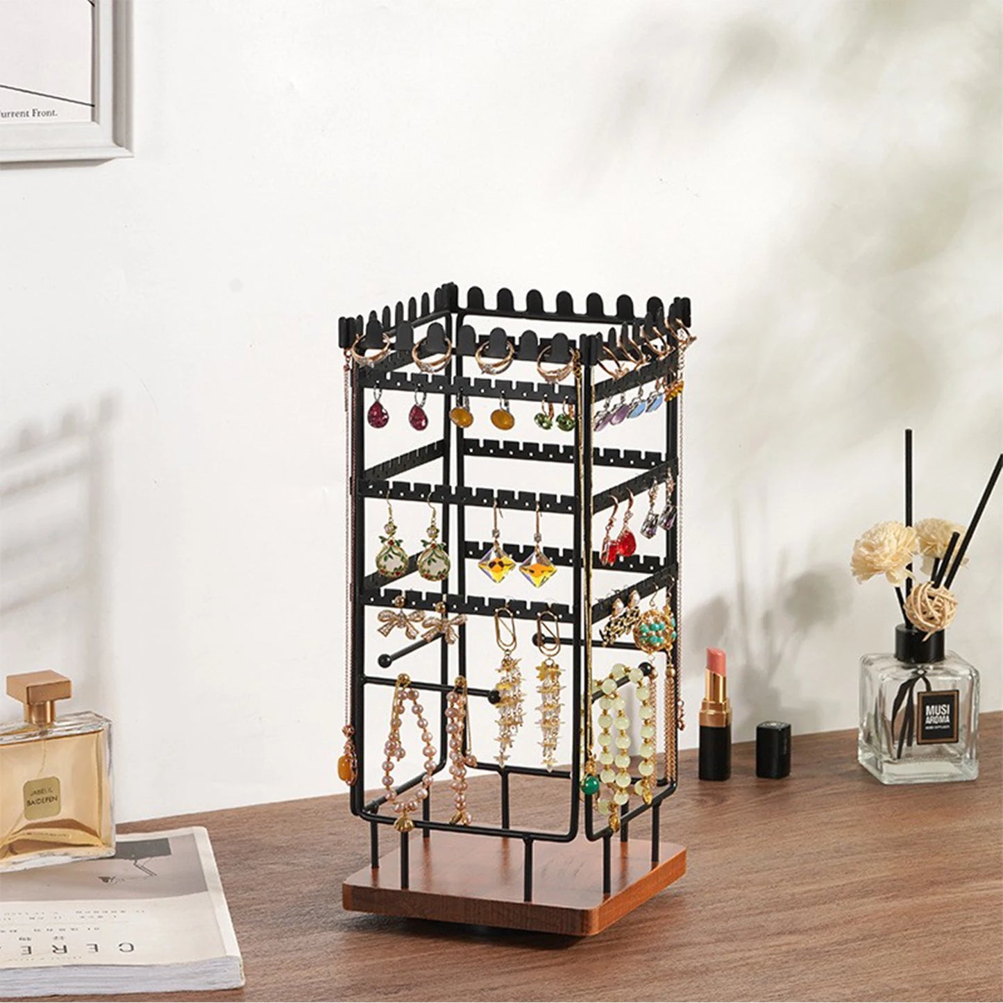 Solid wood detachable rotary jewelry rack