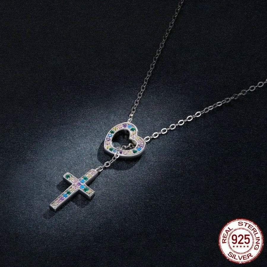Women's Sterling Silver Heart Cross Necklace