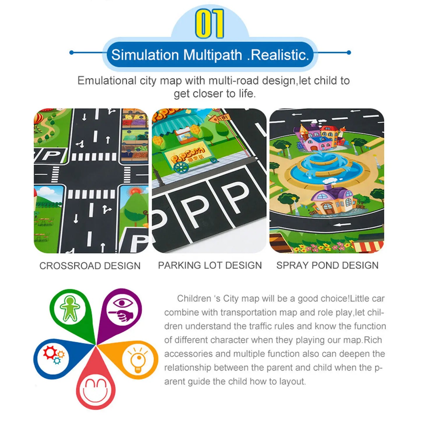 Rugs town road map city cars play mat
