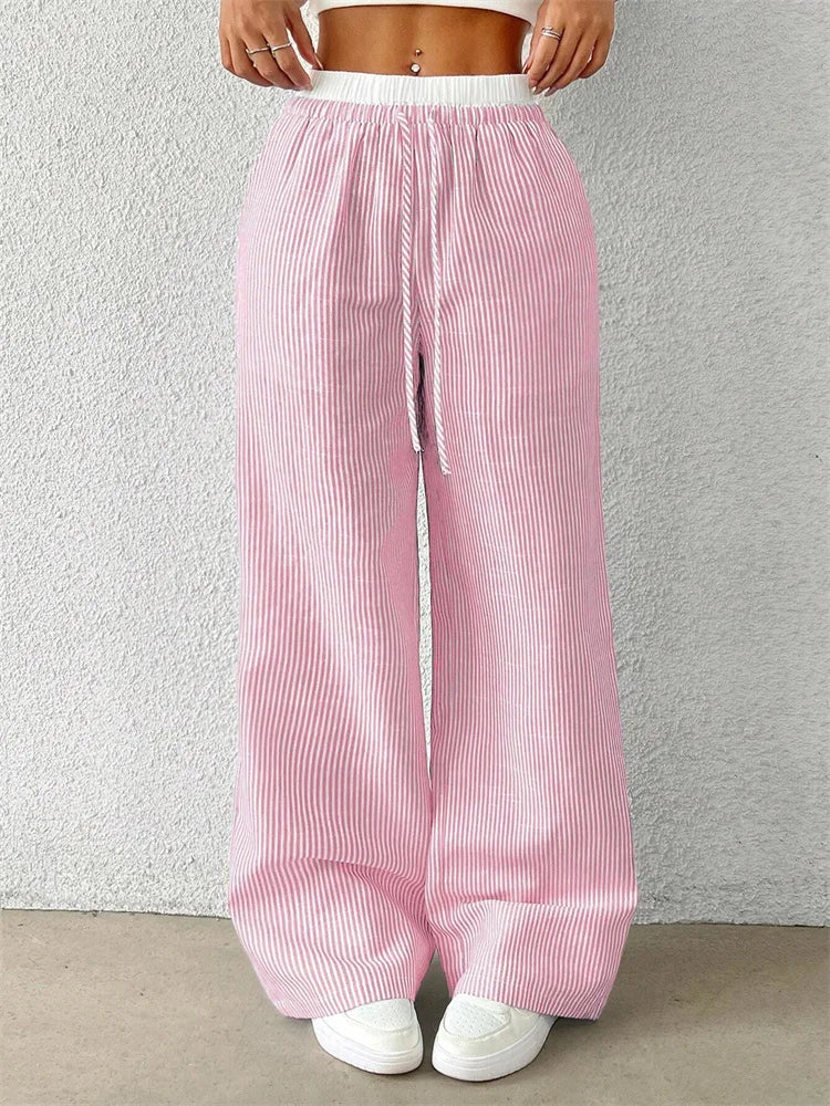 Women's casual striped woven wide leg pants