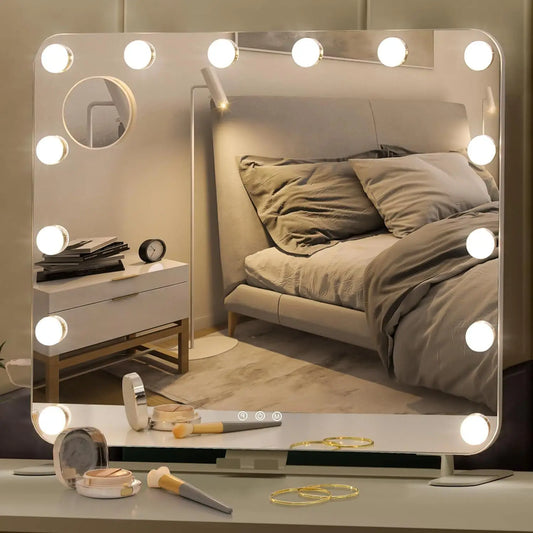 Lighted makeup mirror with 14 dimmable led bulbs