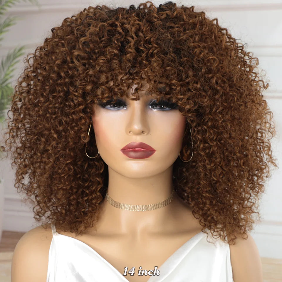Short human hair afro kinky curly wig