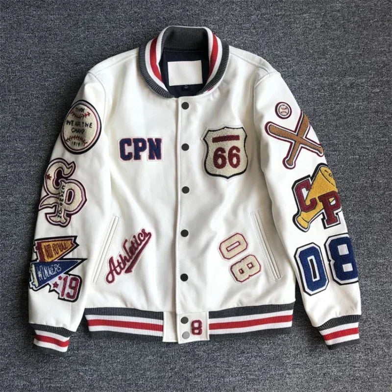 Trendy embroidery leather jacket