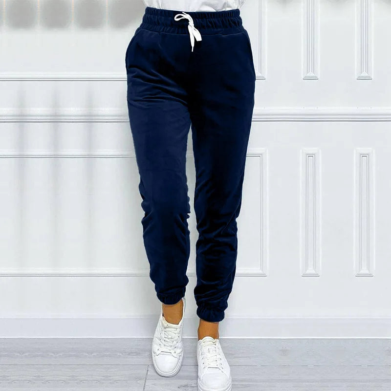 Solid drawstring velvet jogger pants
