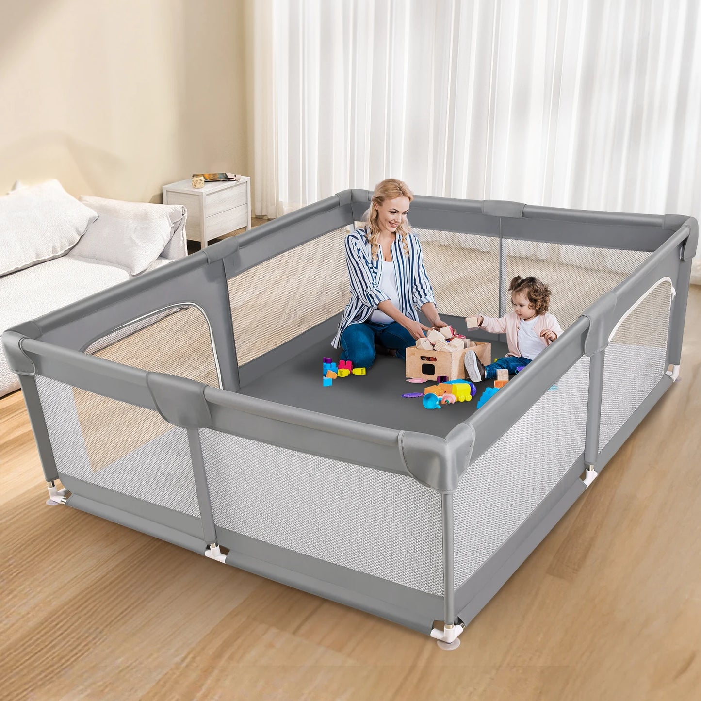 Breathable mesh kid’s fence with anti-collision foam
