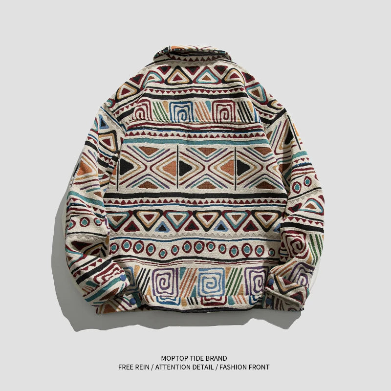 Ethnic style spliced loose single-breasted jacket