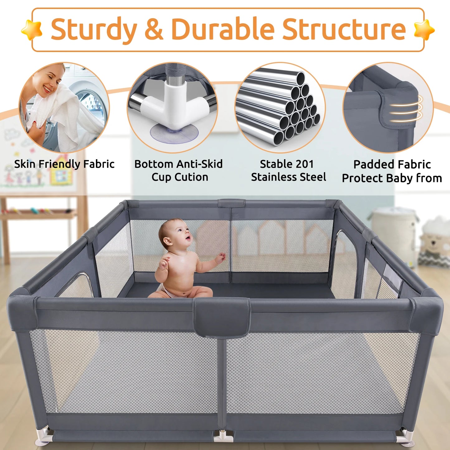 Breathable mesh kid’s fence with anti-collision foam