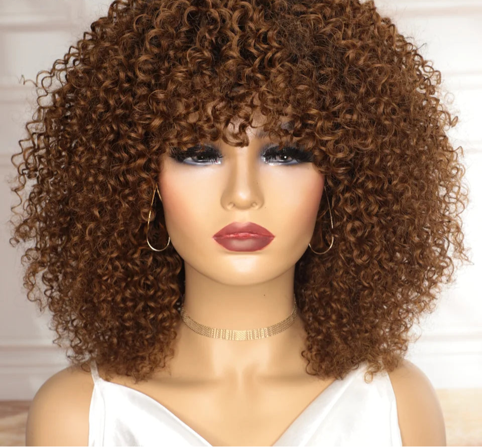 Short human hair afro kinky curly wig