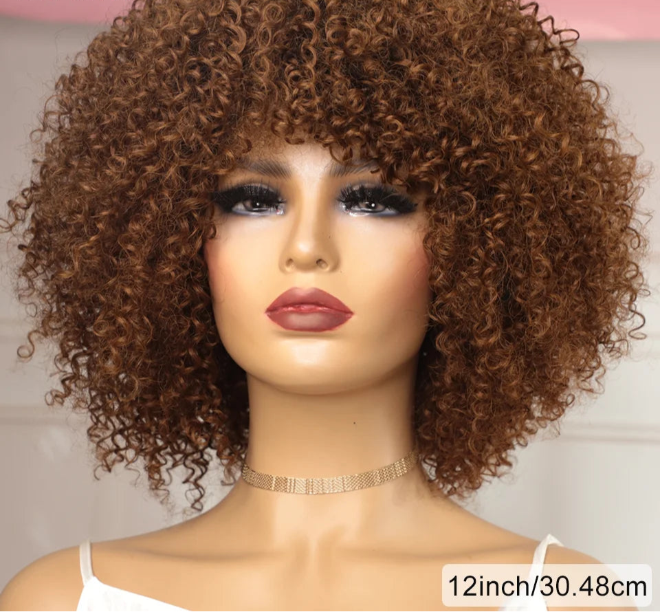Short human hair afro kinky curly wig