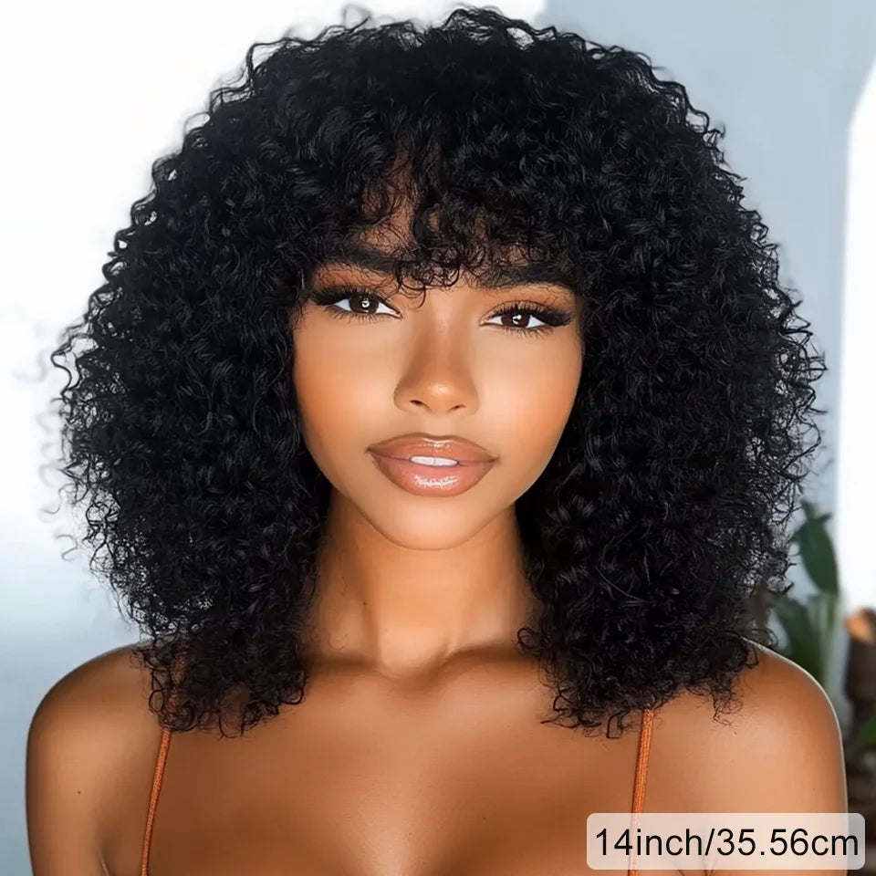 Short human hair afro kinky curly wig