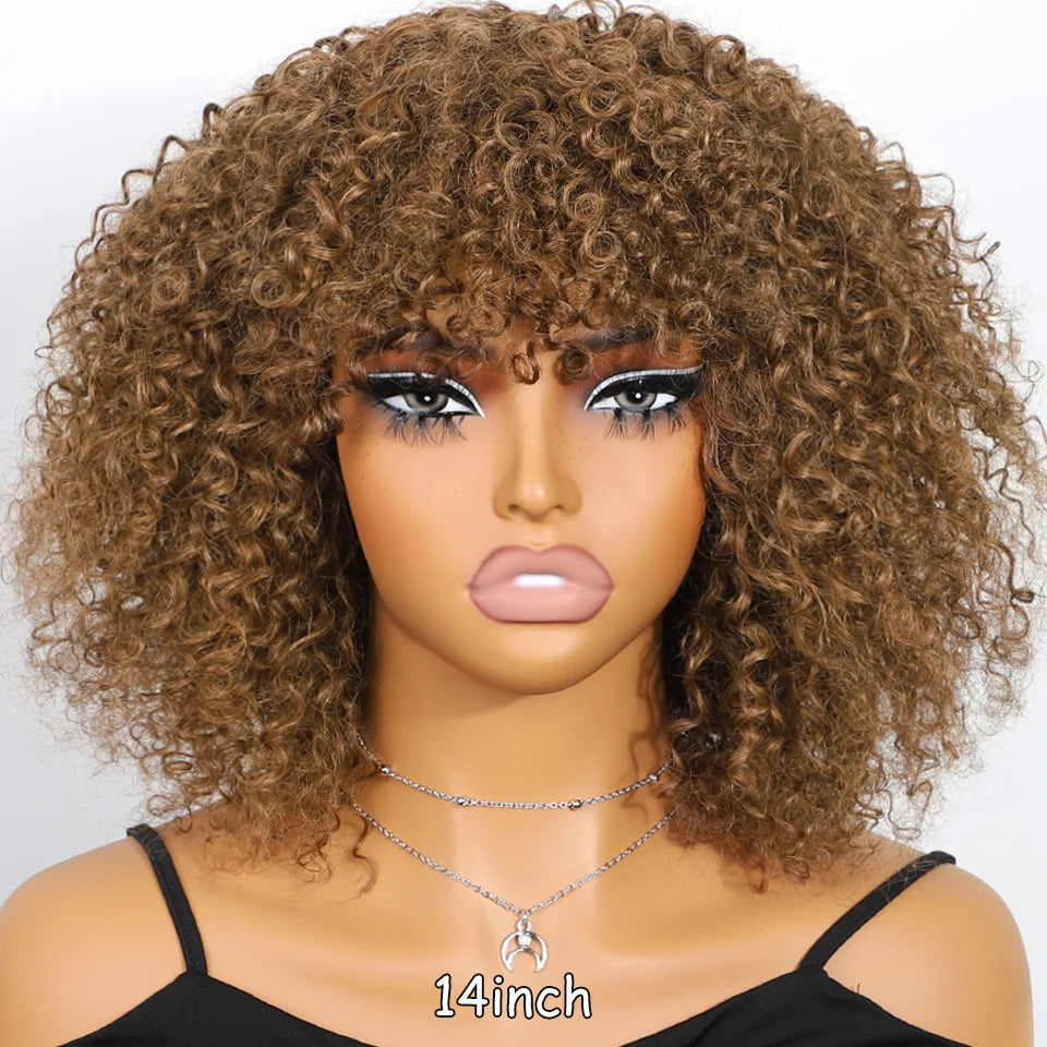 Short human hair afro kinky curly wig
