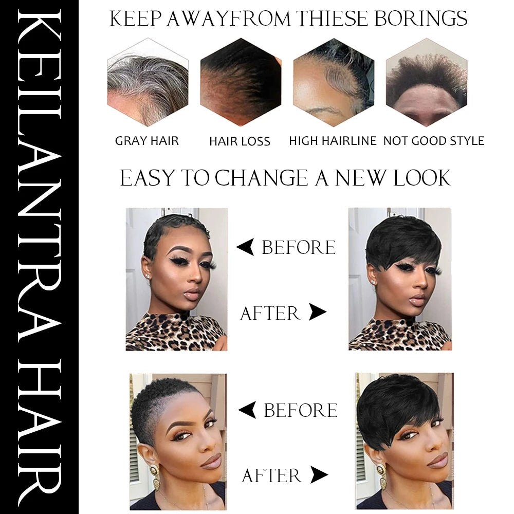 Brown short pixie cut human hair wig
