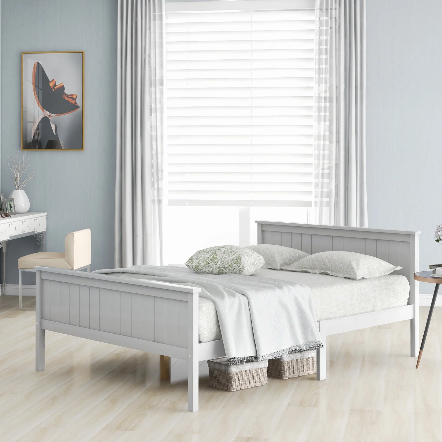 Wooden bed frame with headboard and footboard