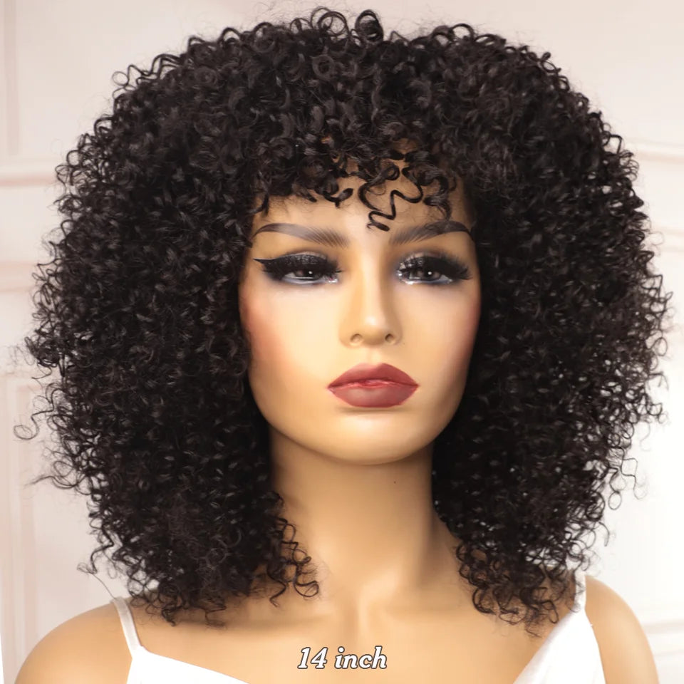 Short human hair afro kinky curly wig