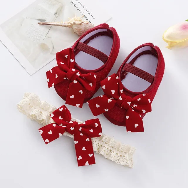 Newborn baby girl's bowknot lace shoes
