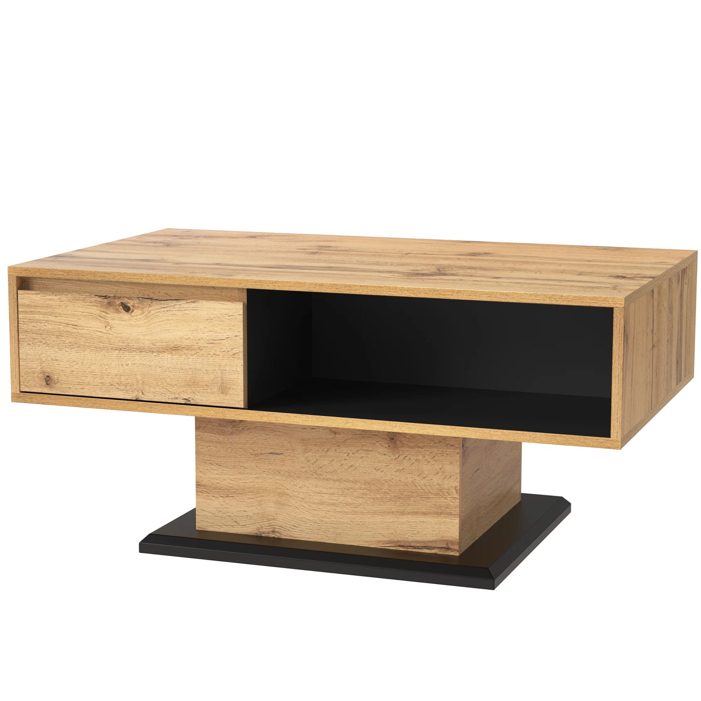 Wood grain coffee table with handle- drawer